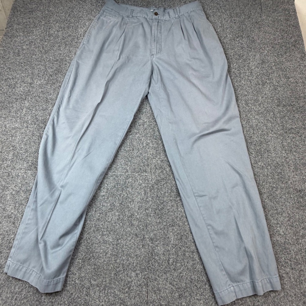 VTG Bugle Boy Company Pleated Chino Pants Mens 36x32 Grey Blue Cotton Basics